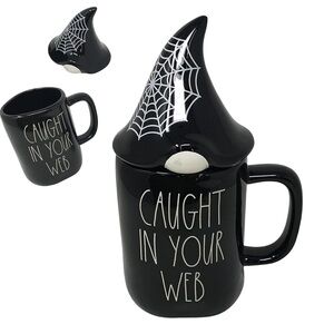 Rae Dunn Black Witch Ceramic Mug with Gnome Lid “Caught In Your Web”